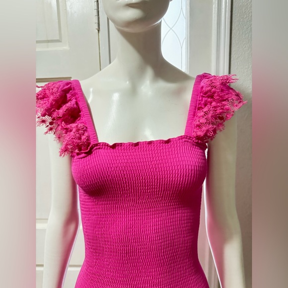 Peixoto 100% Rayon Fuchsia Lace Detail Top short Dress Size Medium. J-29 - Picture 11 of 16